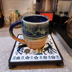 Drip Glaze Studio Art Pottery Coffee Cup Mug Signed Hand Made 4" Tall